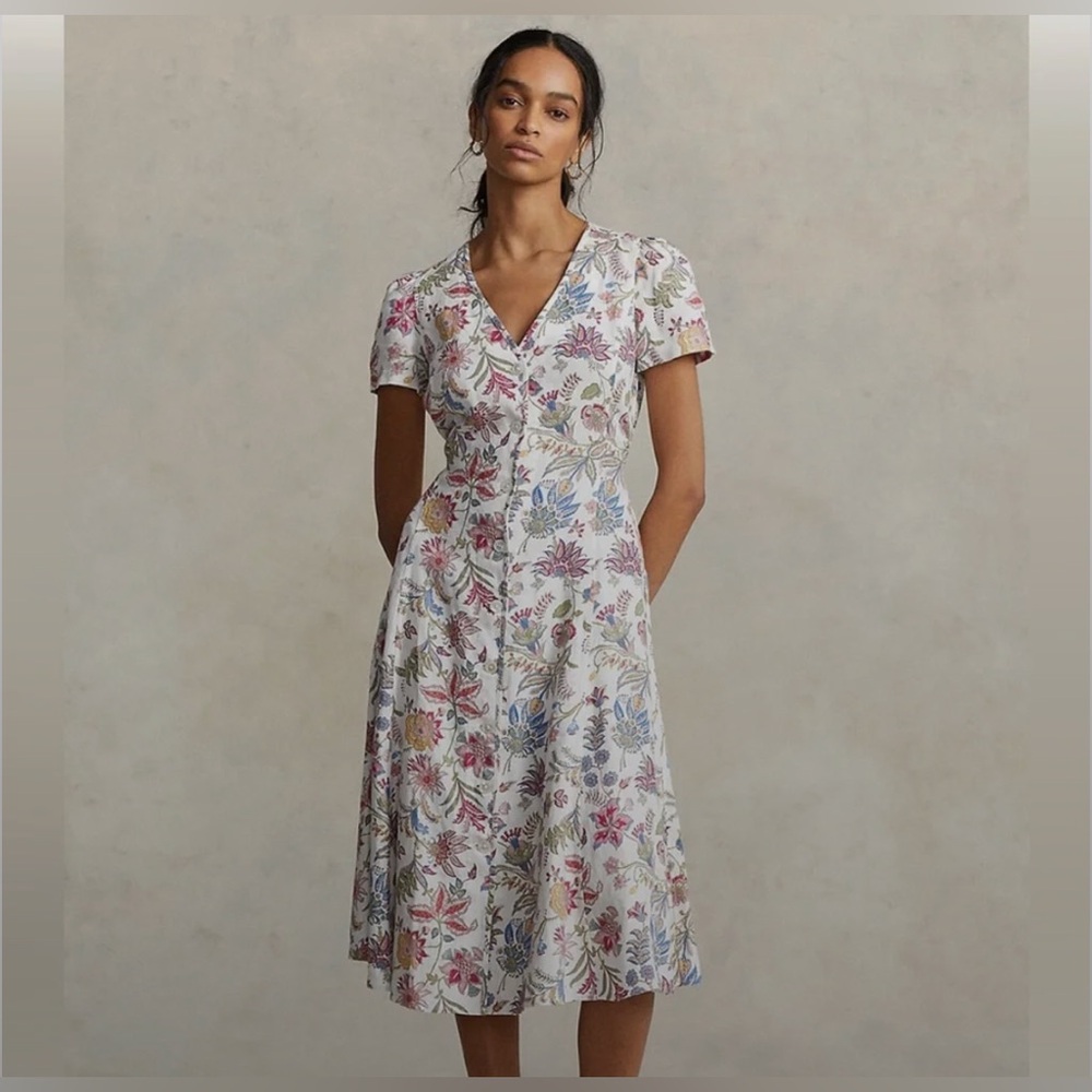 Polo by Ralph Lauren White Floral Button-Front linen size 6